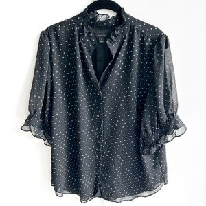 Ann Taylor Polka Dot Sheer Black Blouse